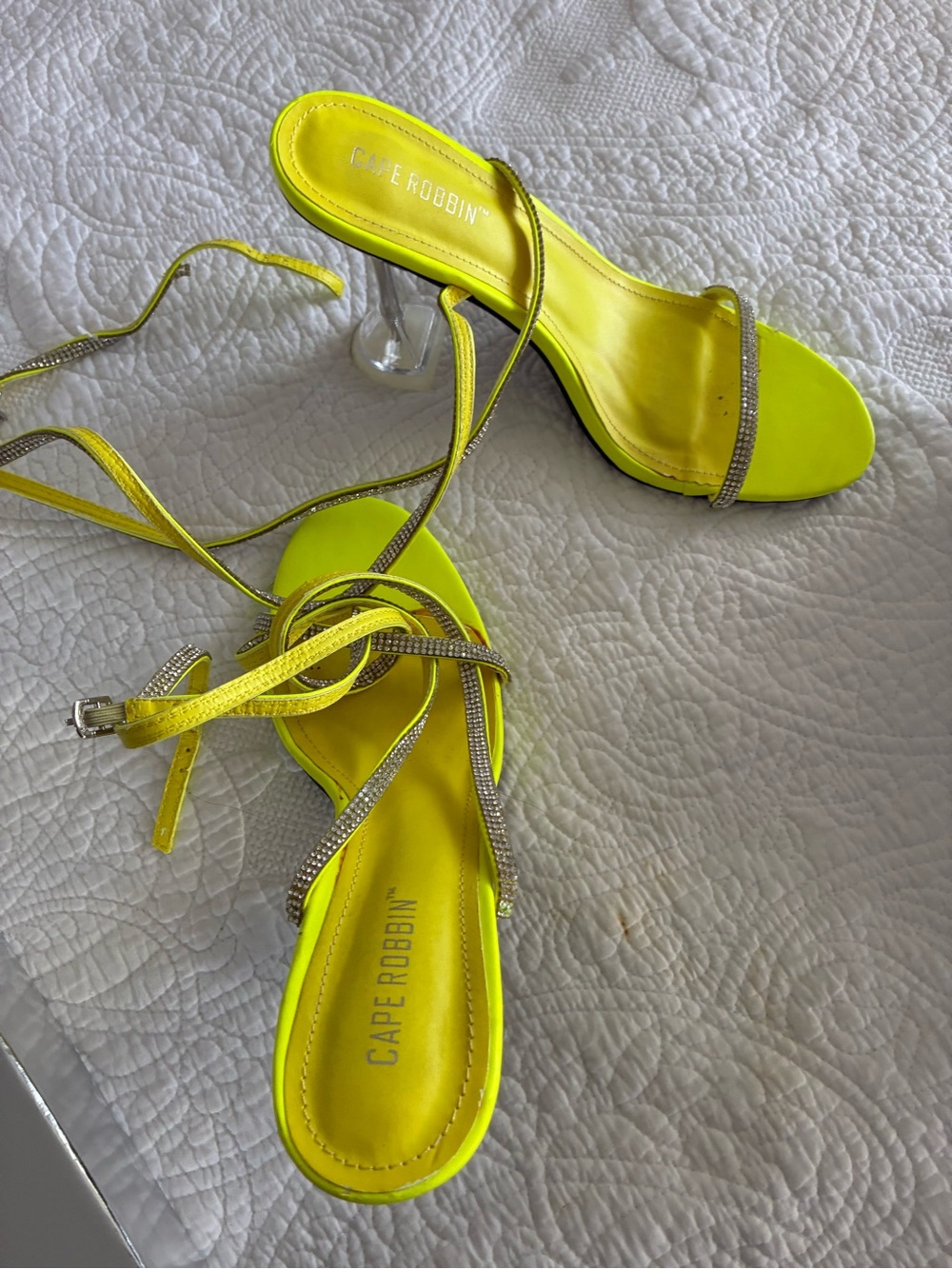 Cape Robbin Neon Yellow Rhinestone Wrap Heels